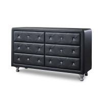 Baxton Studio BBT2030-Dresser-Black Luminescence Black Faux Leather Upholstered Dresser